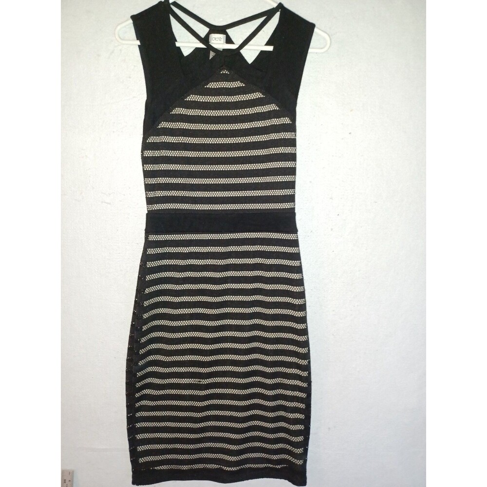 CACHE Sleeveless Knee Length Lined Dress Stretch Spandex Sexy Black Striped USA